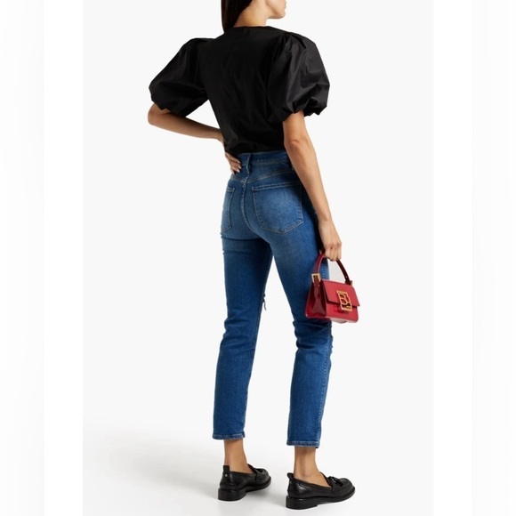 Frame Gathered Cotton Blend Sateen Black Blouse Top Size Small - Picture 3 of 10